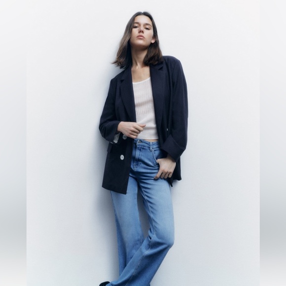 ZARA NAVY BLUE DOUBLE BREASTED BLAZER - Picture 10 of 14